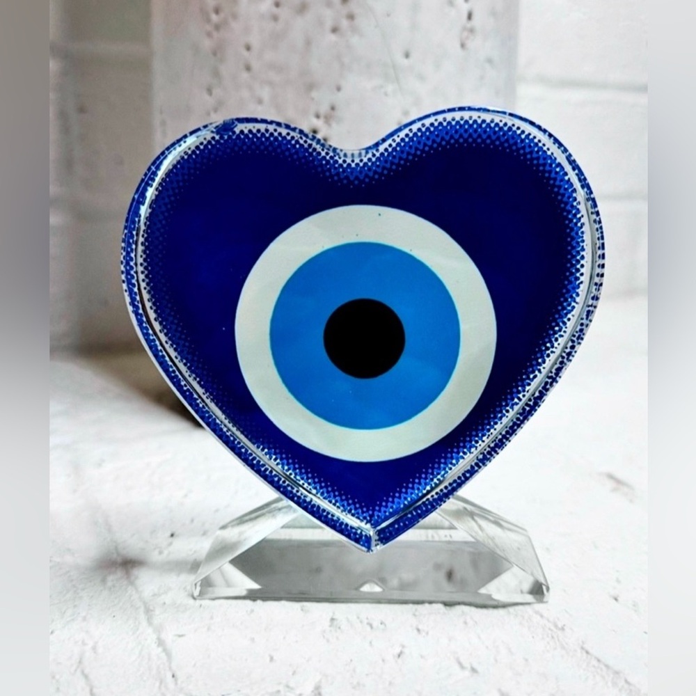 Blue Evil Eye Heart Paperweight/Decor